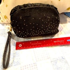 Soft Black Velvet Studded Clutch with Gold